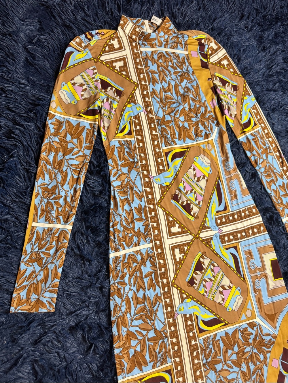 Tory Burch Geometric Garden Printed Mock-Neck Midi Dress. Size 2 - Picture 10 of 14